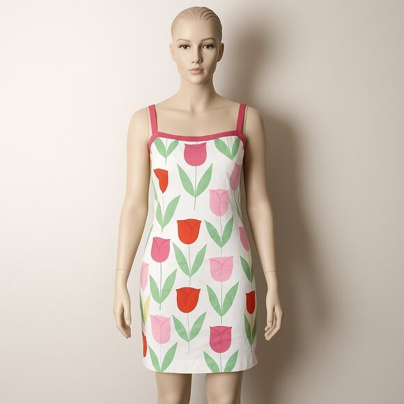 Maggy London Petites Tulip Print Sundress – Size 6 – Retro Floral with Pleated H - Picture 2 of 3